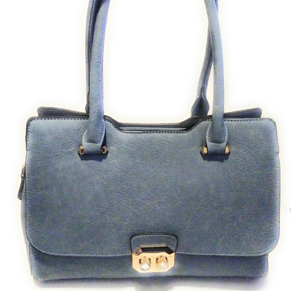 Womens Powder Blue Satchel Handbag Purse